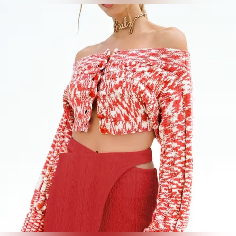 Cult Gaia x Bratz Maressa Cherry knit top wool blend off shoulder bolero large
